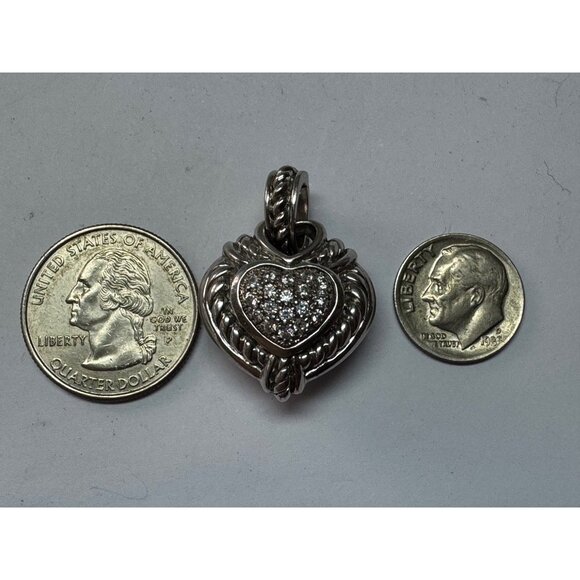 Estate Sterling Silver 925 Pave Heart Pendant No Chain, 18.3g Thailand Made - Picture 6 of 8